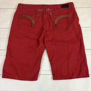 Robin's Jean Bermuda Shorts Mens 34 Red Denim Studded Embellished USA Designer